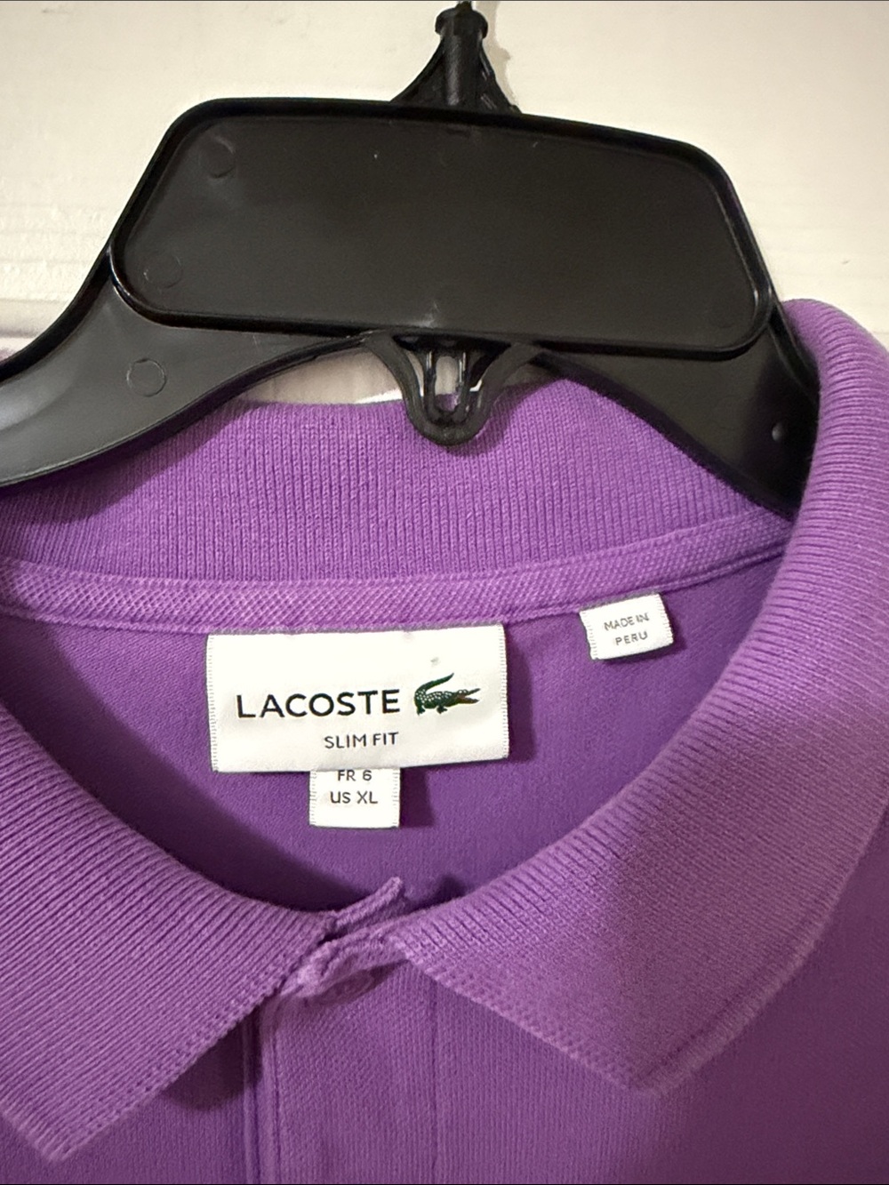 Lacoste Purple Polo with Black & White Sleeve Stripes - Picture 5 of 6